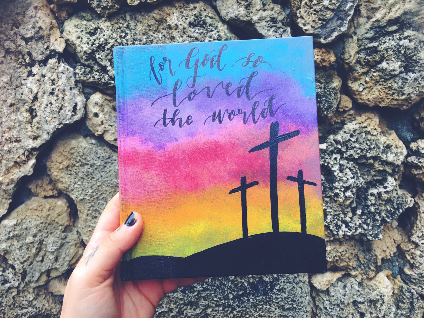 The Jaime Bible // Custom Hand Painted Bible // Sunset + Cross Silhouette Theme