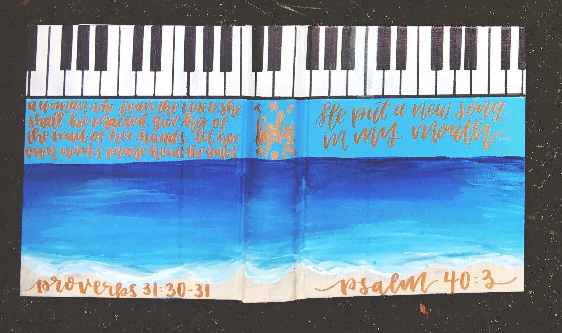 The Laura Bible // Custom Handpainted Bible // ESV Journaling Bible // Piano Keys Desigb