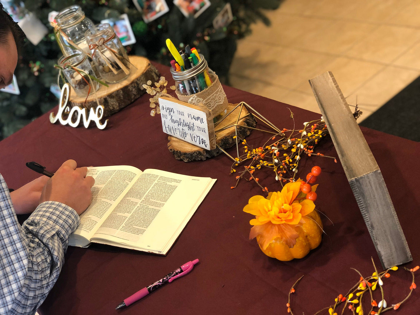 Custom Wedding Handpainted Bible + Matching Sign