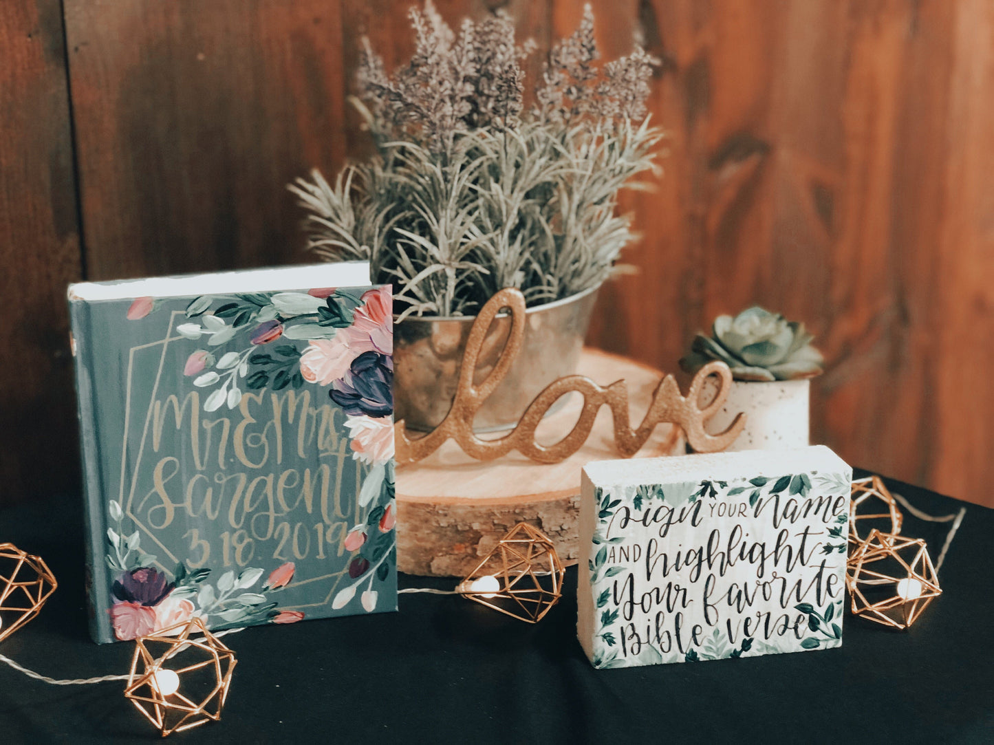 Custom Wedding Handpainted Bible + Matching Sign