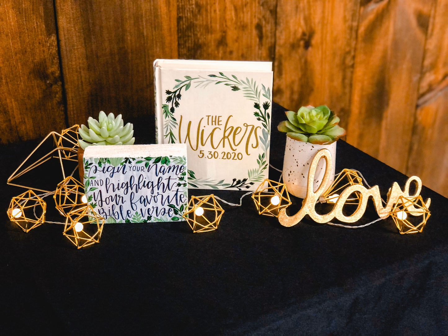 Custom Wedding Handpainted Bible + Matching Sign