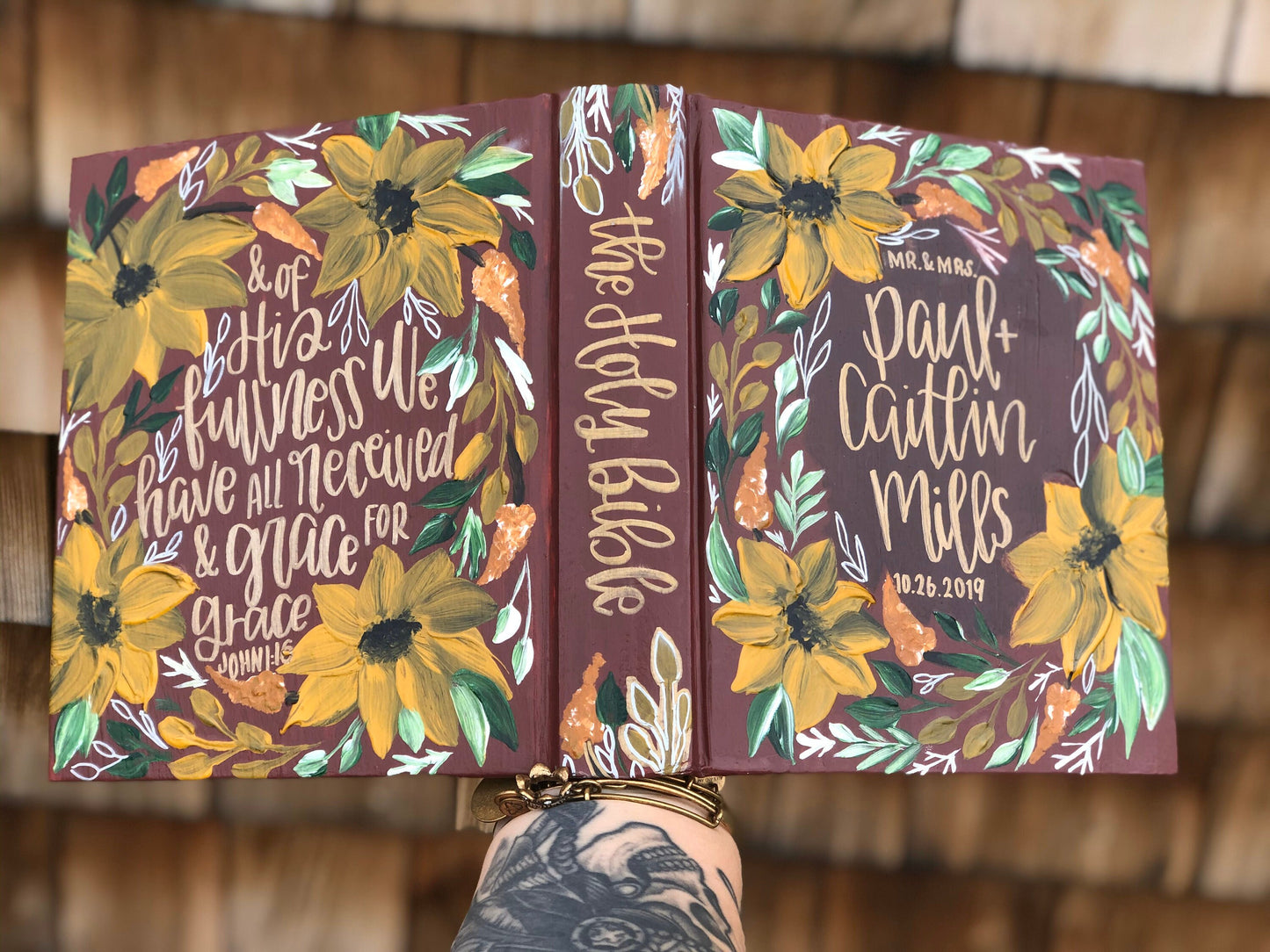 Custom Wedding Handpainted Bible + Matching Sign