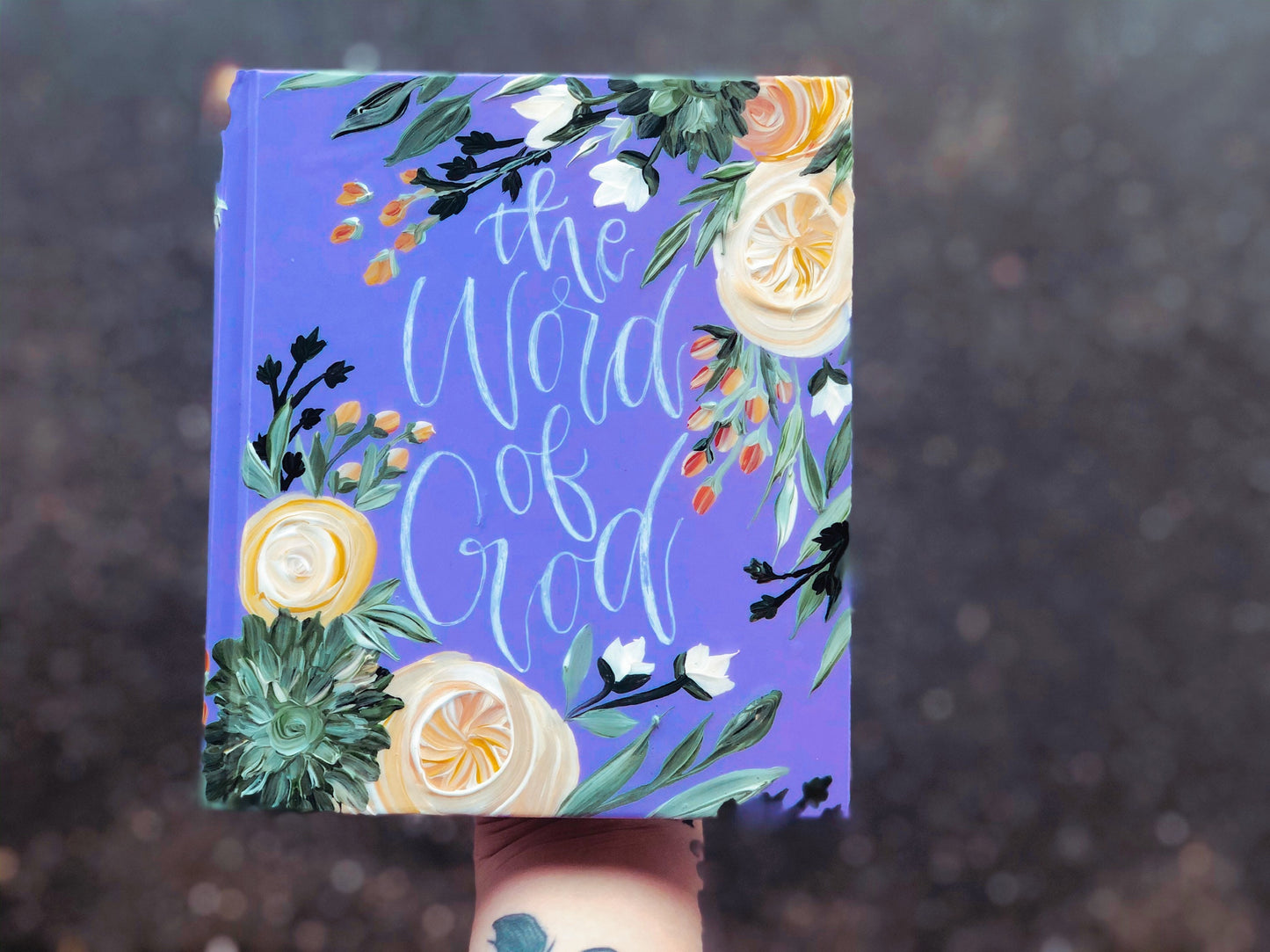 The Francesca Bible // Hand Painted Bible // Floral // Purple Gold + Greenery // ESV Journaling Bible art