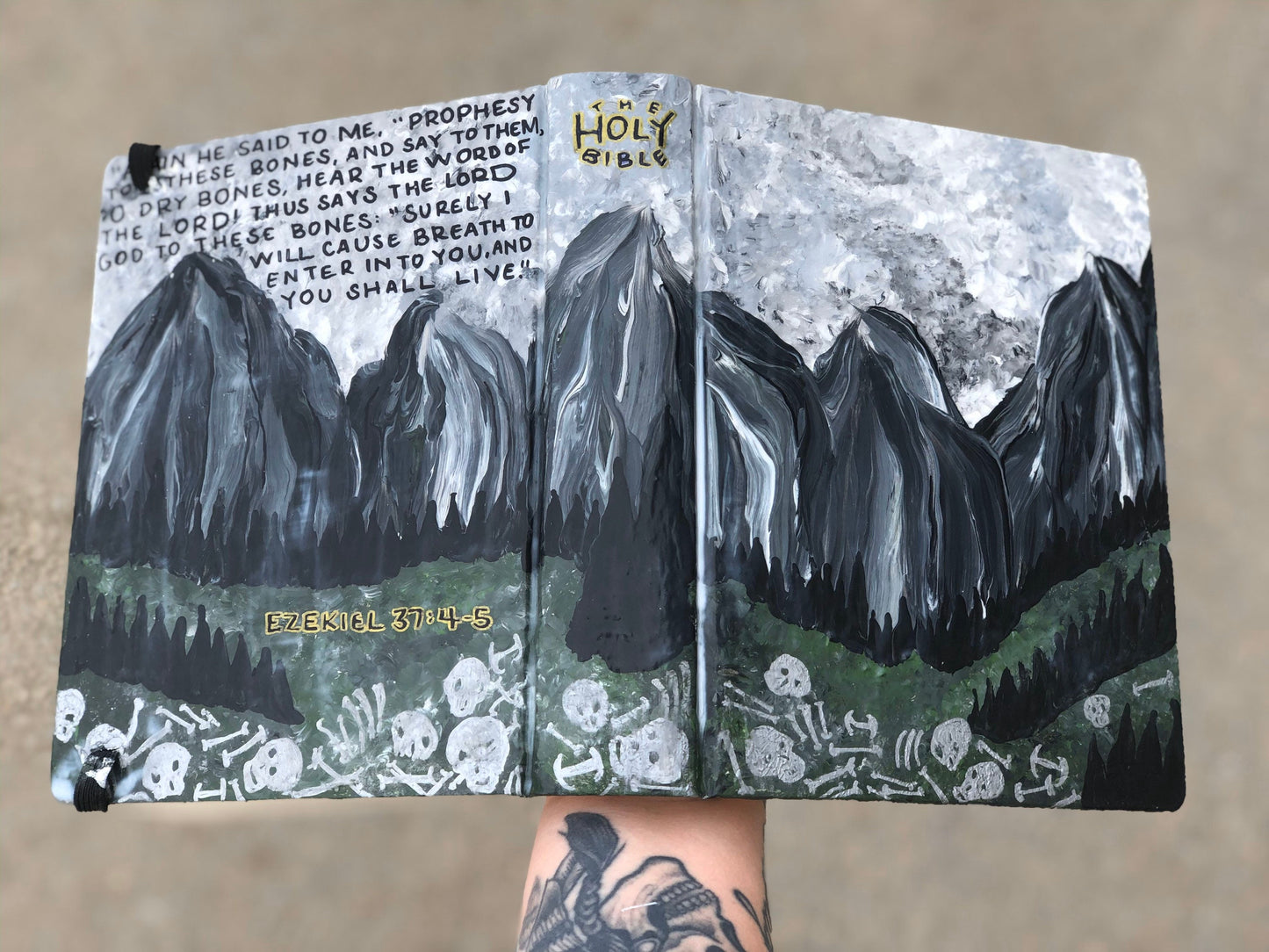 The Travis Bible // Custom Hand Painted Bible // Valley of Dry Bones Ezekiel 37 Theme // Masculine Bible