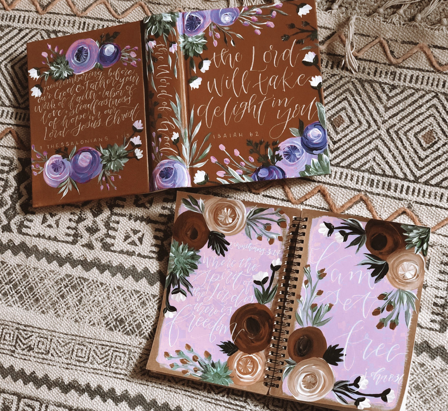 The Francesca Bible // Hand Painted Bible // Floral // Purple Gold + Greenery // ESV Journaling Bible art