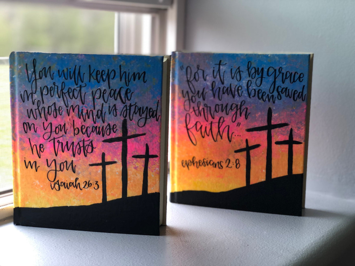 The Jaime Bible // Custom Hand Painted Bible // Sunset + Cross Silhouette Theme