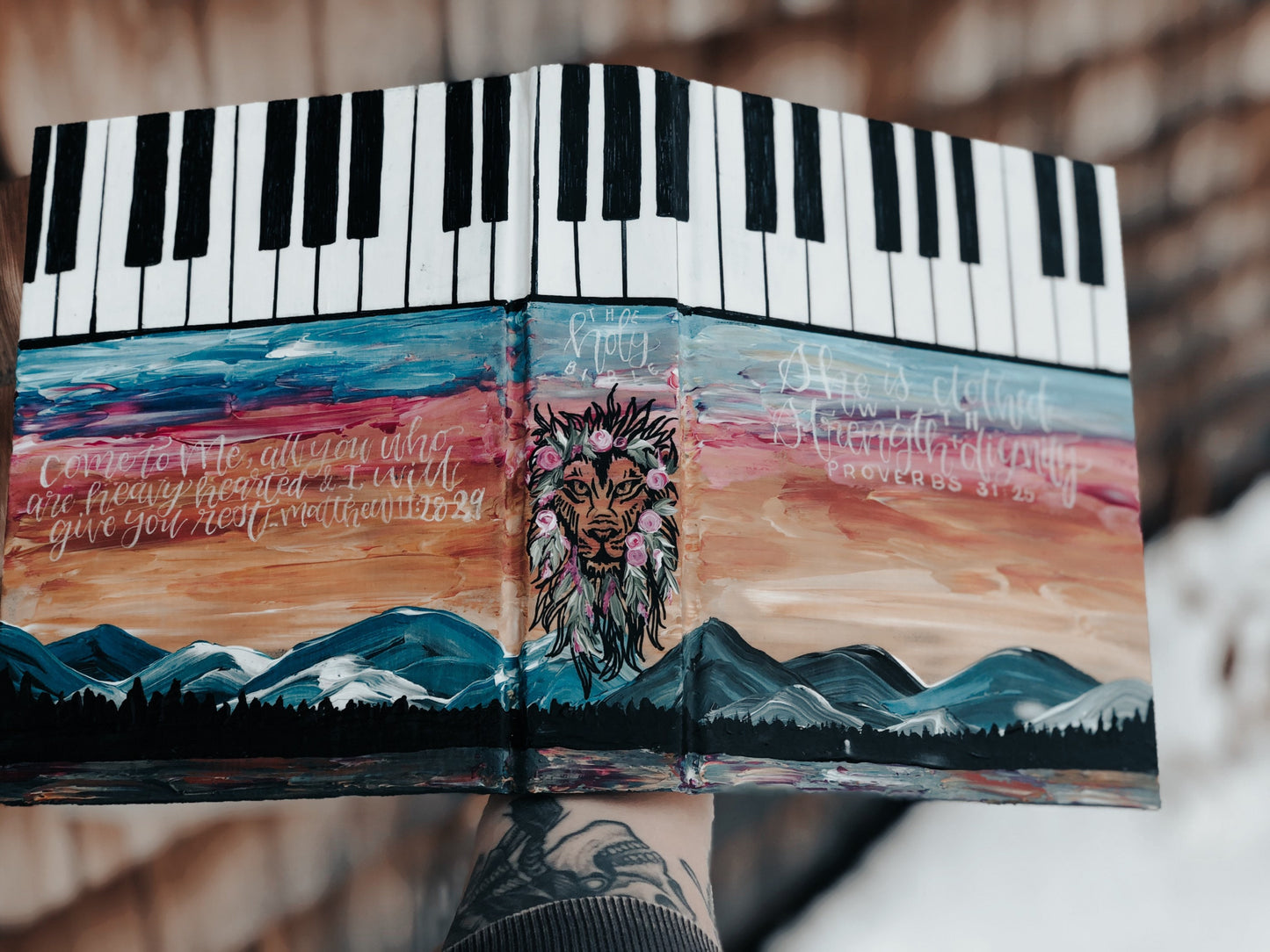 The Laura Bible // Custom Handpainted Bible // ESV Journaling Bible // Piano Keys Desigb