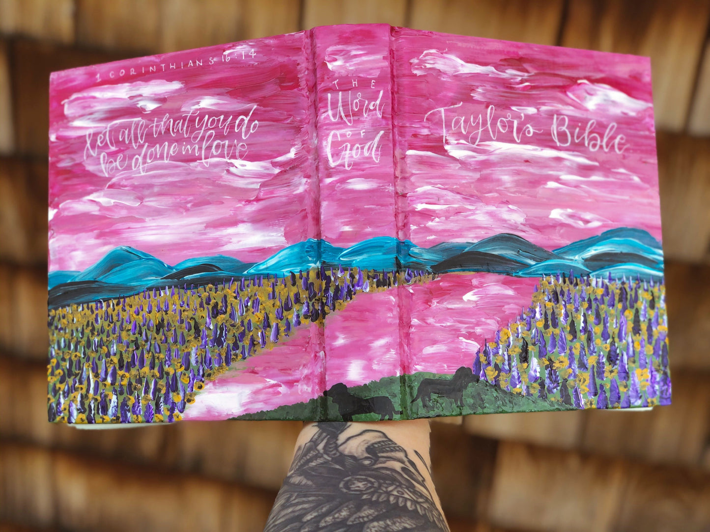 The Lisa Bible | Hand Painted ESV Bible | Lavender & Sunflower Field Landscape