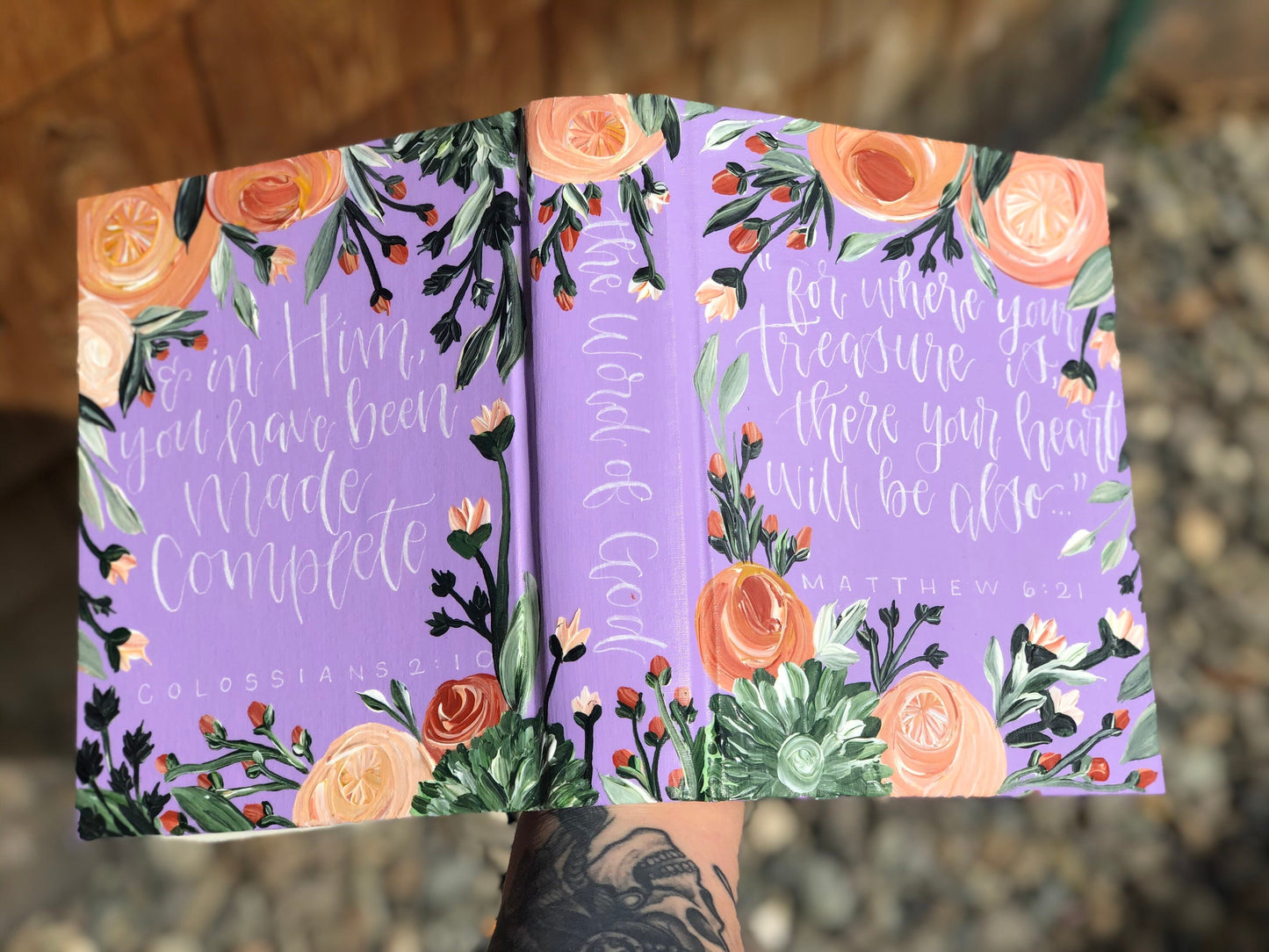 The Francesca Bible // Hand Painted Bible // Floral // Purple Gold + Greenery // ESV Journaling Bible art