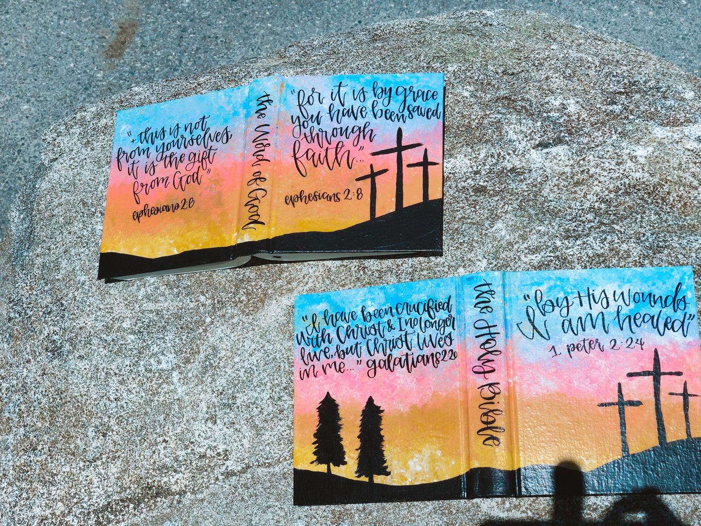 The Jaime Bible // Custom Hand Painted Bible // Sunset + Cross Silhouette Theme