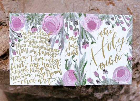 The Rose Bible // Hand Painted Bible // Floral // Blue, Pink, Gold + Maroon // ESV Journaling Bible