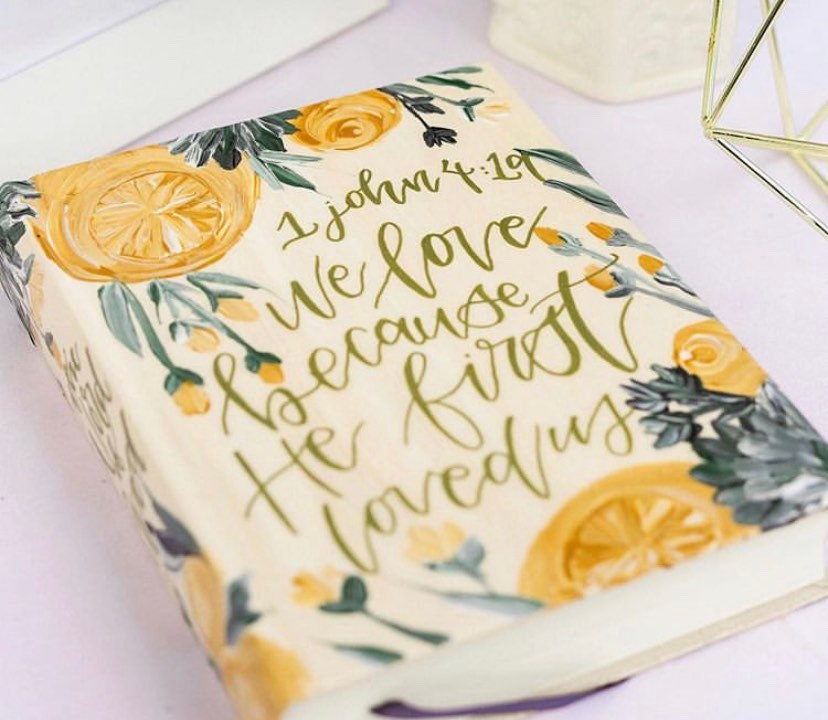 Custom Wedding Handpainted Bible + Matching Sign