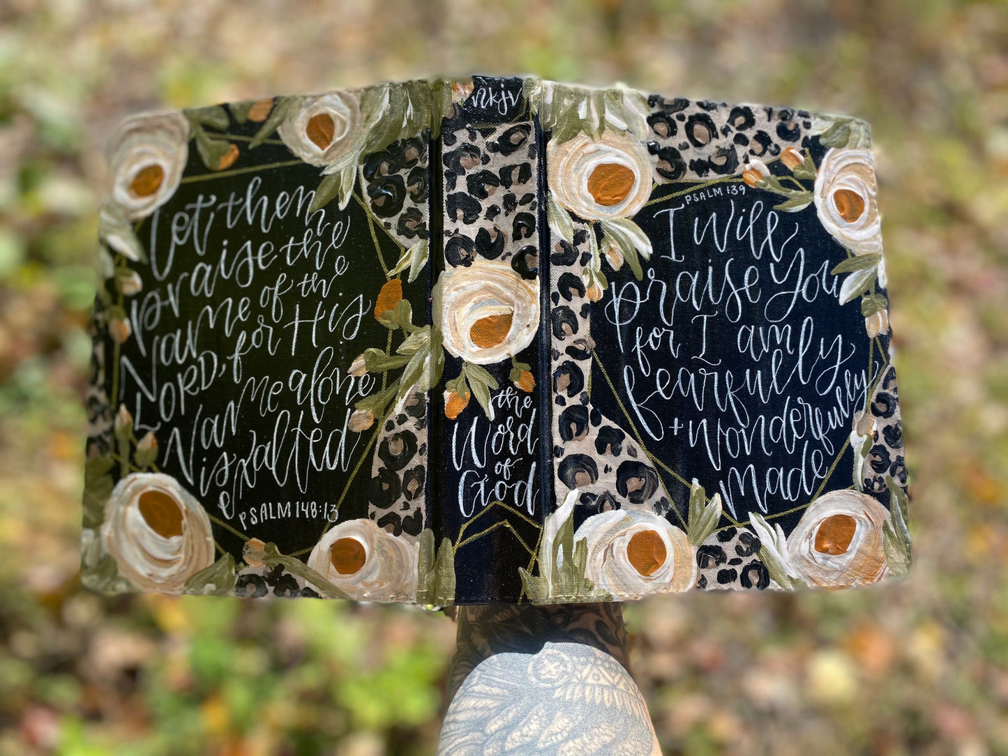 The Dana Bible | Hand Painted ESV Journaling Bible | Cheetah Print Geometric Floral