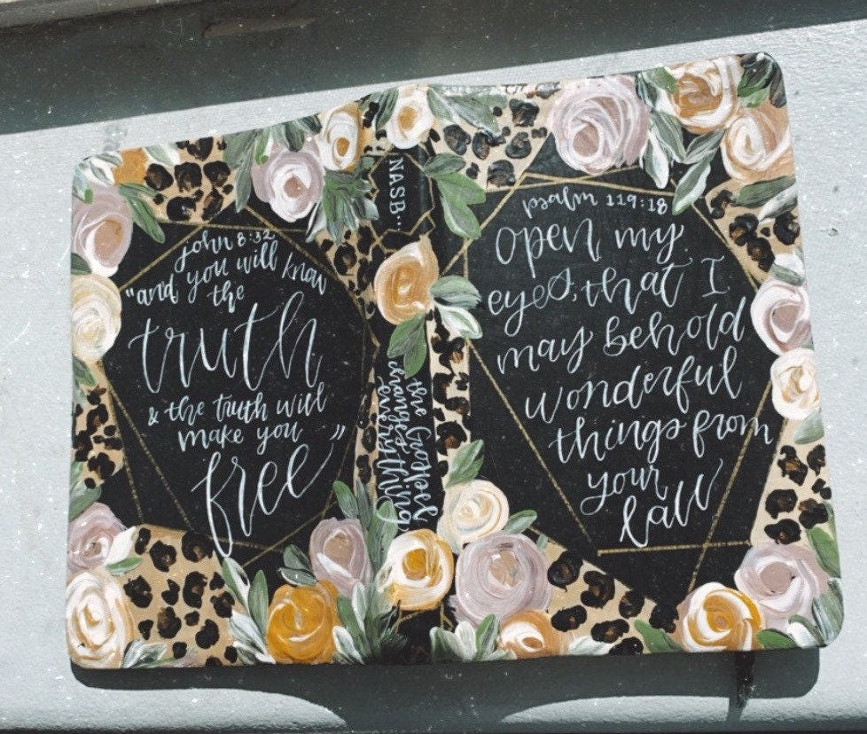 The Dana Bible | Hand Painted ESV Journaling Bible | Cheetah Print Geometric Floral