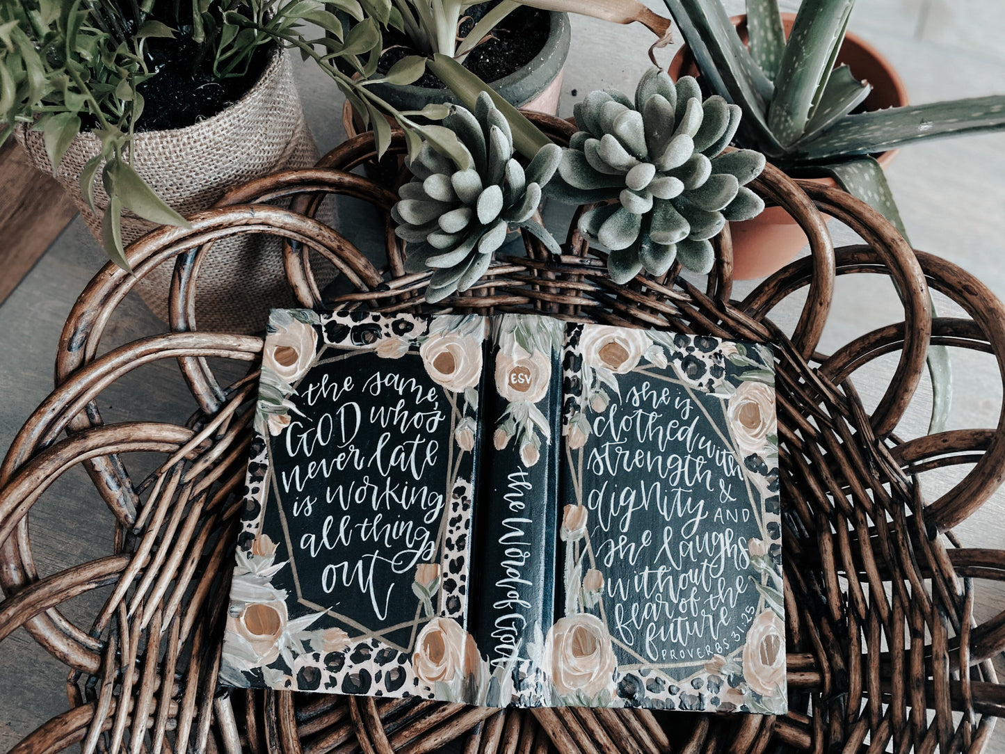 The Dana Bible | Hand Painted ESV Journaling Bible | Cheetah Print Geometric Floral