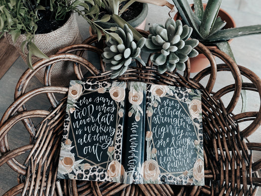 The Dana Bible | Hand Painted ESV Journaling Bible | Cheetah Print Geometric Floral