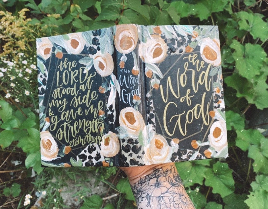 The Dana Bible | Hand Painted ESV Journaling Bible | Cheetah Print Geometric Floral