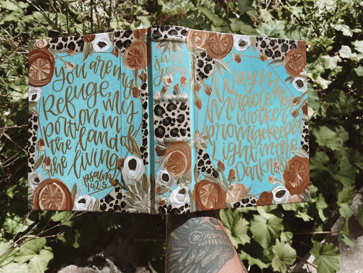 The Dana Bible | Hand Painted ESV Journaling Bible | Cheetah Print Geometric Floral