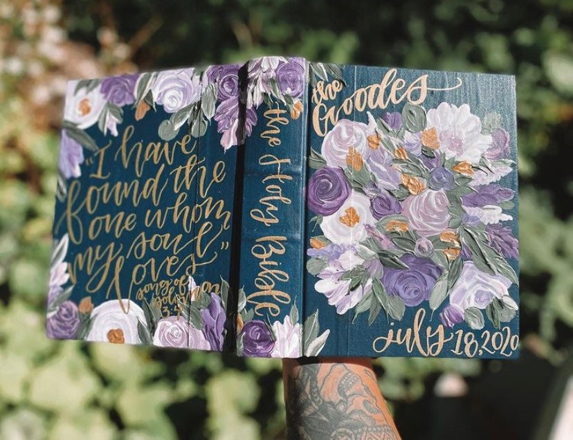 Custom Wedding Handpainted Bible + Matching Sign