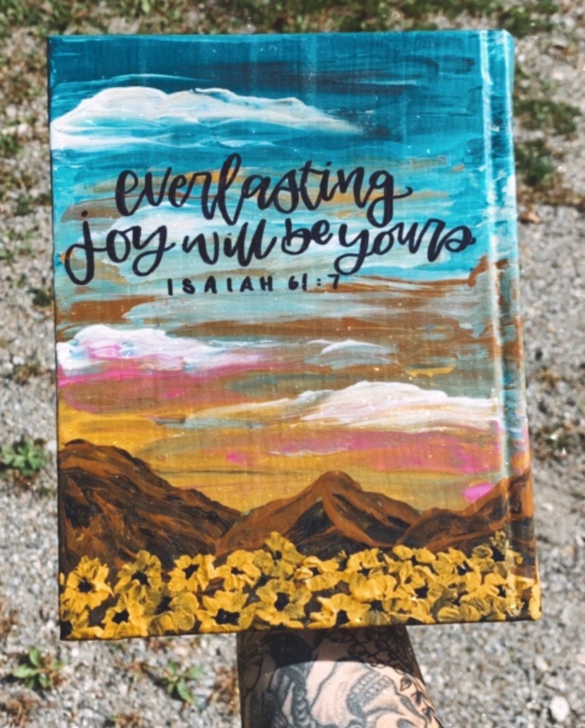 The Lisa Bible | Hand Painted ESV Bible | Lavender & Sunflower Field Landscape