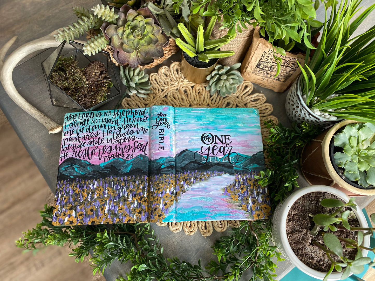 The Lisa Bible | Hand Painted ESV Bible | Lavender & Sunflower Field Landscape