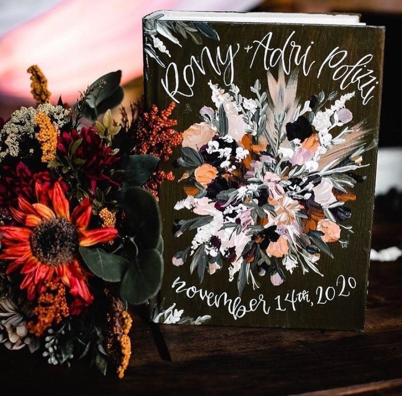 Custom Wedding Handpainted Bible + Matching Sign