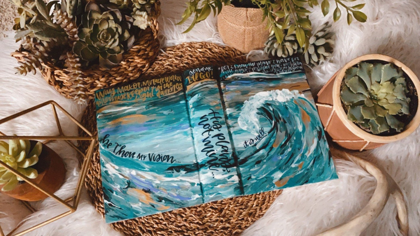 The Maureen Bible | Hand Painted ESV Journaling Bible | Ocean Wave Bible | Beachy Theme