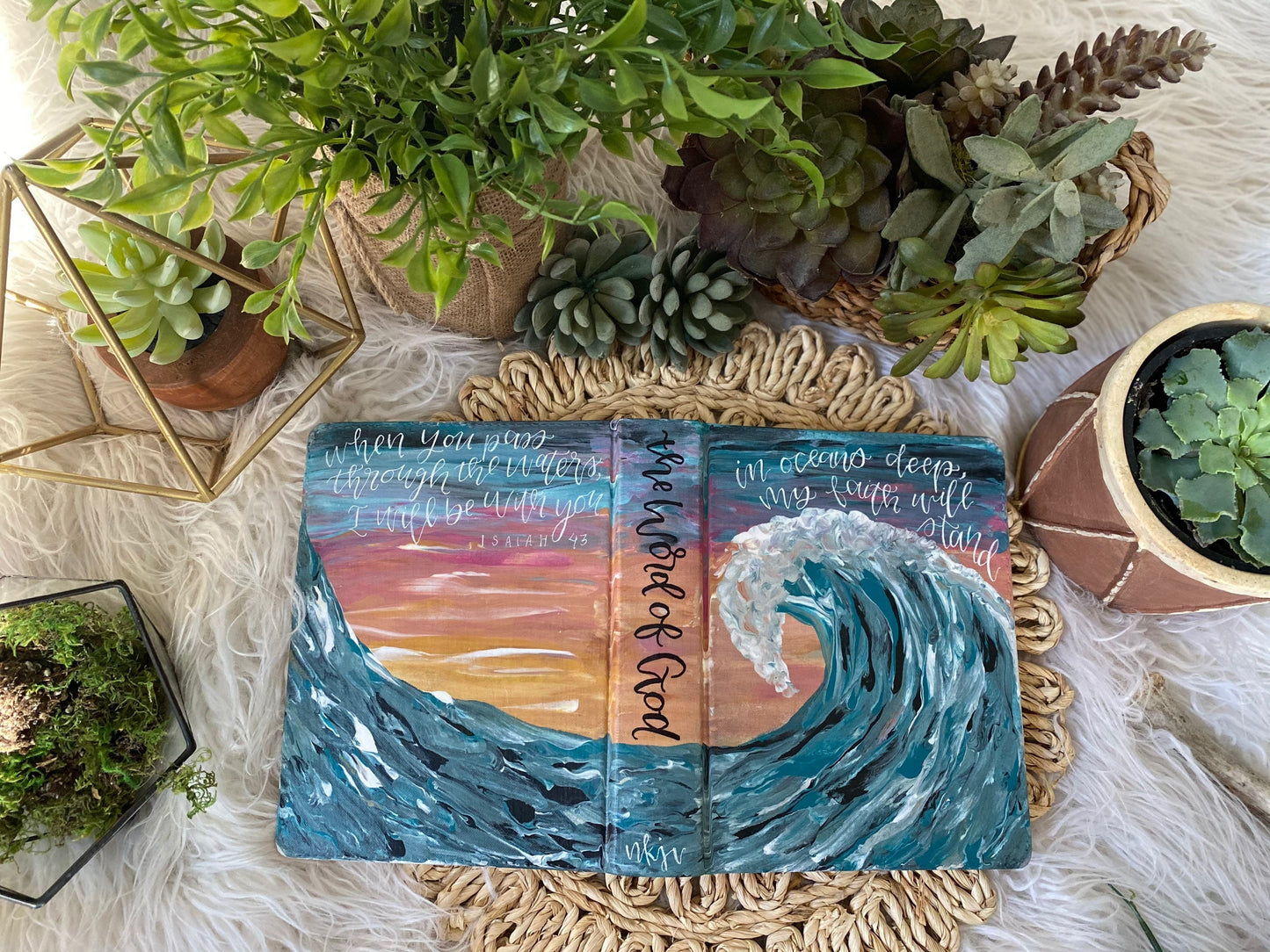 The Maureen Bible | Hand Painted ESV Journaling Bible | Ocean Wave Bible | Beachy Theme