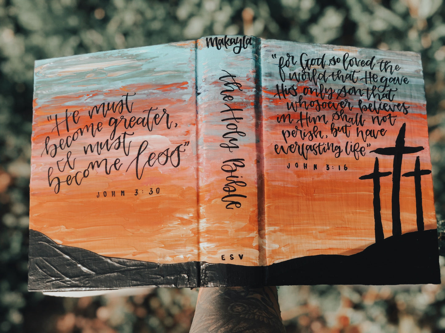 The Jaime Bible // Custom Hand Painted Bible // Sunset + Cross Silhouette Theme