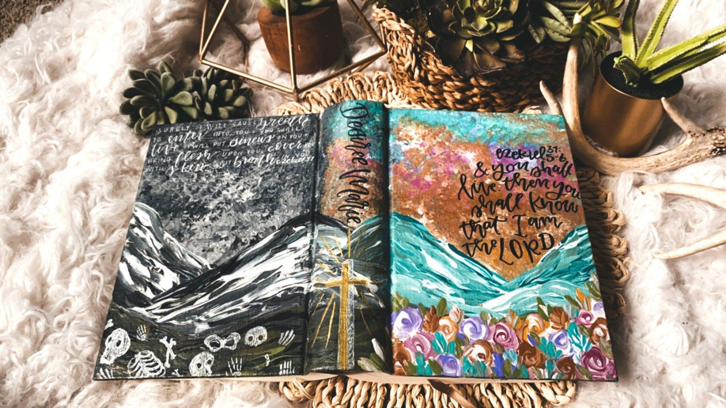 The Travis Bible // Custom Hand Painted Bible // Valley of Dry Bones Ezekiel 37 Theme // Masculine Bible